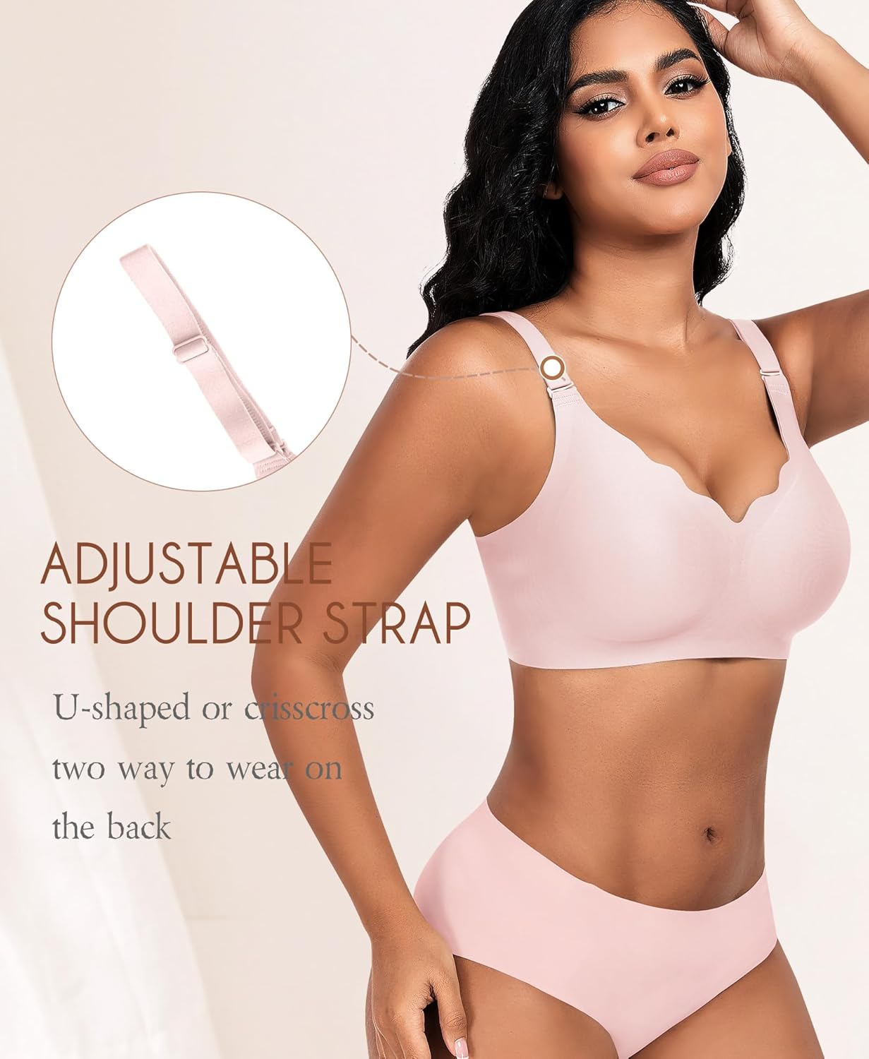 DOCUMO Bras for Women Scalloped No Underwire Wireless Seamless Bra with Lift and Support Soft Bralettes with Bra Extender - Image 4