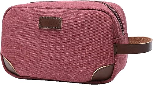 Neceser de cuero y lona para viaje, organizador de afeitado para hombres y mujeres, B03, Rosa encendido