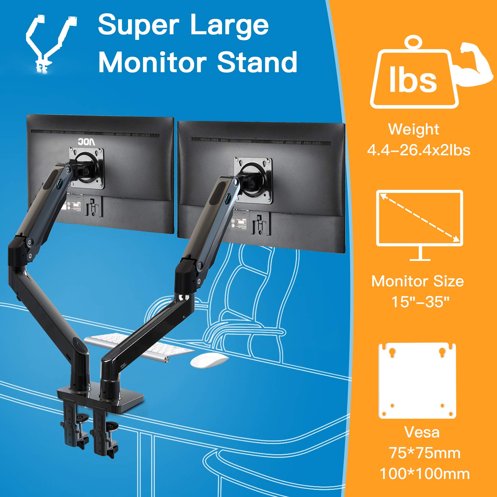 HUANUO Dual Monitor Stand Mount for Two 1335” Screens with w/USB