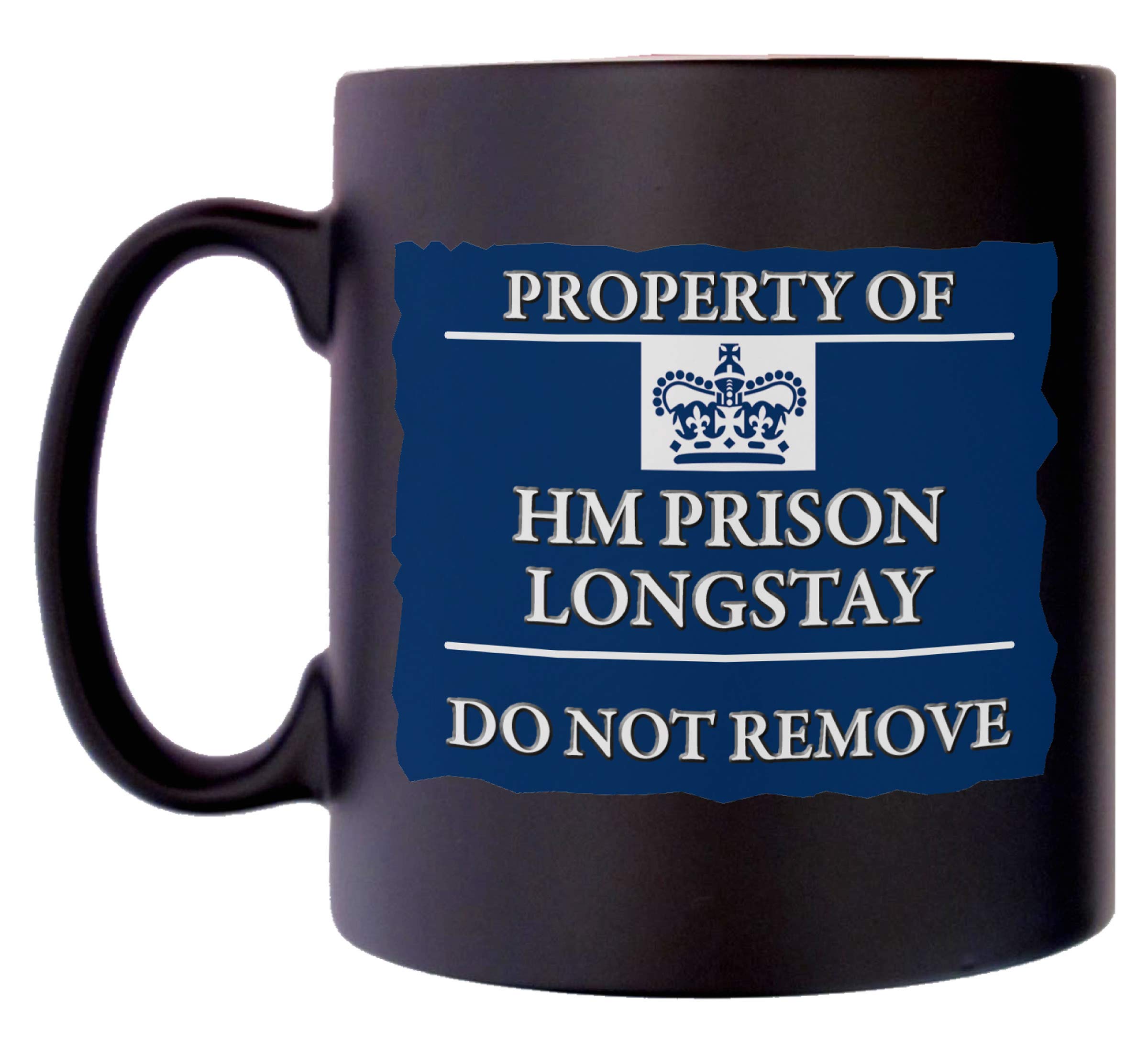 KlassekHM Prision Service Blue Jail Prisoner Funny Mug for Men Joke Adult Coffee Tea 10oz Black Satin Gift Present