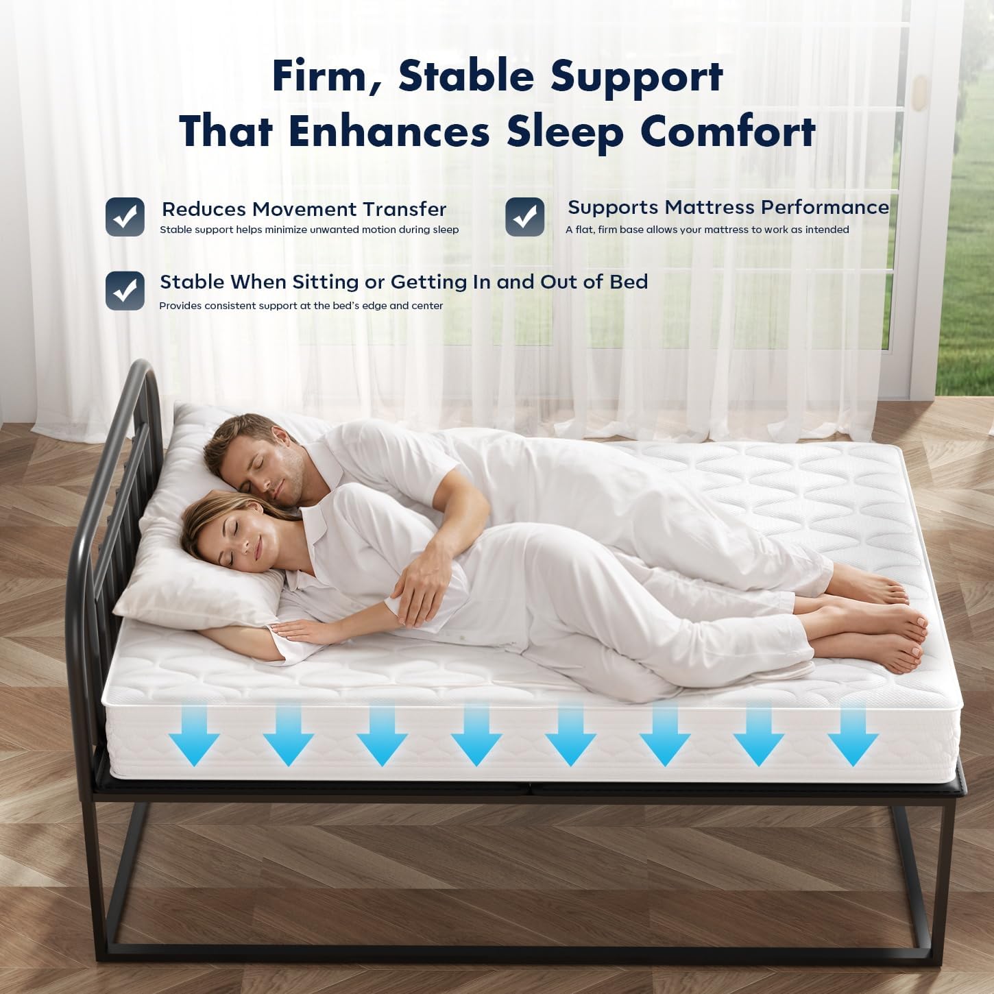 Full Bunkie Board 10mm (54" x 75") – Black Under Mattress Support, Anti-Sag & Noise-Free, Breathable Low Profile Bed Board for Metal Frame, Platform & Slatted Beds
