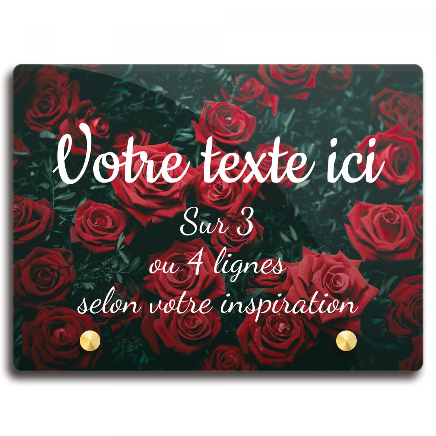 Targa Commemorativa Rettangolare Con Foto In Plexiglass Personalizzabile - Fiori Rosa - 20x15 Cm O 30x20 Cm