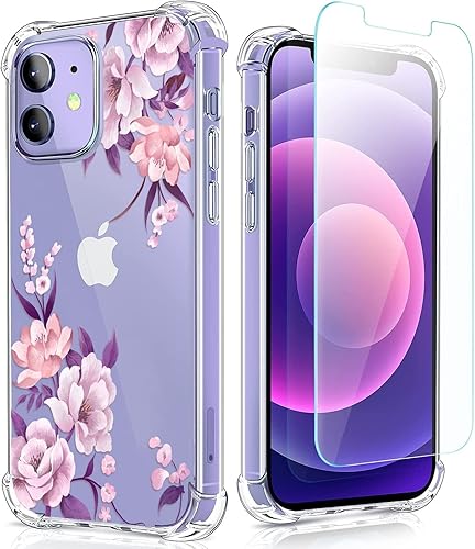 XEEUE Funda transparente con diseño floral compatible con iPhone 12 y iPhone 12 Pro de 6.1 pulgadas 2020 (con protector de pantalla), funda disponible en Yaxa Peru