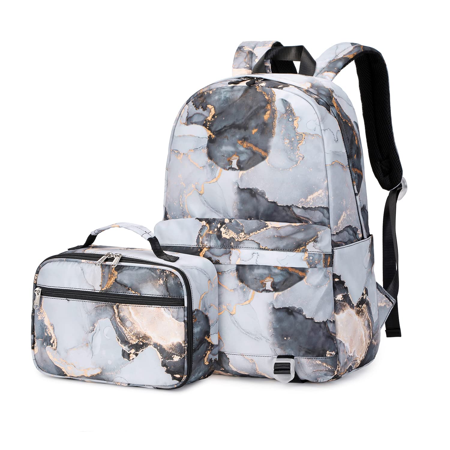 Imyth Backpack Set For Girls - 3 In 1 Bookbag, Lunch Bag & Pencil Case, Marble Blue 6 thumbnail image