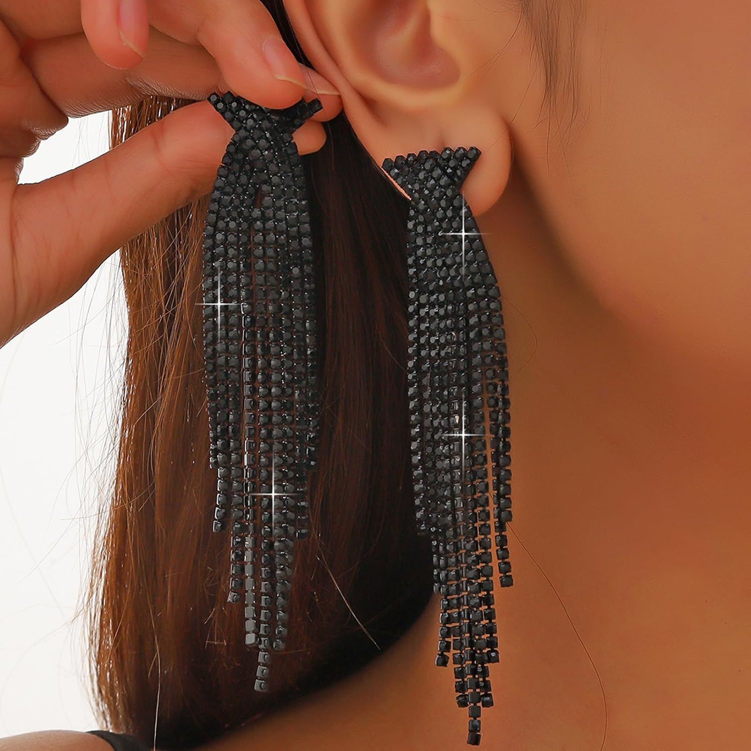 Silver Prom Earrings Jewelry Sparkly Rhinestone Earrings for Women Long Tassel Bling Crystal Chandelier Earring Prom Dress Outfit Accessories Wedding Guest Dresses for Women - Image 2