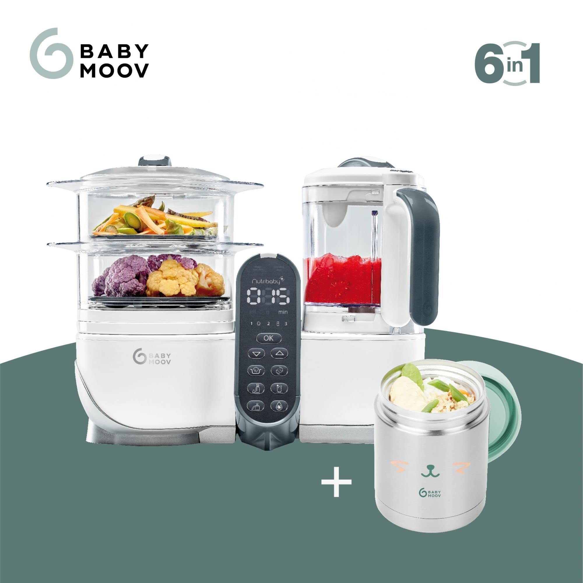 Robot cuiseur bébé Nutribaby+ blanc avec boîte repas thermos 350 ml - Babymoov