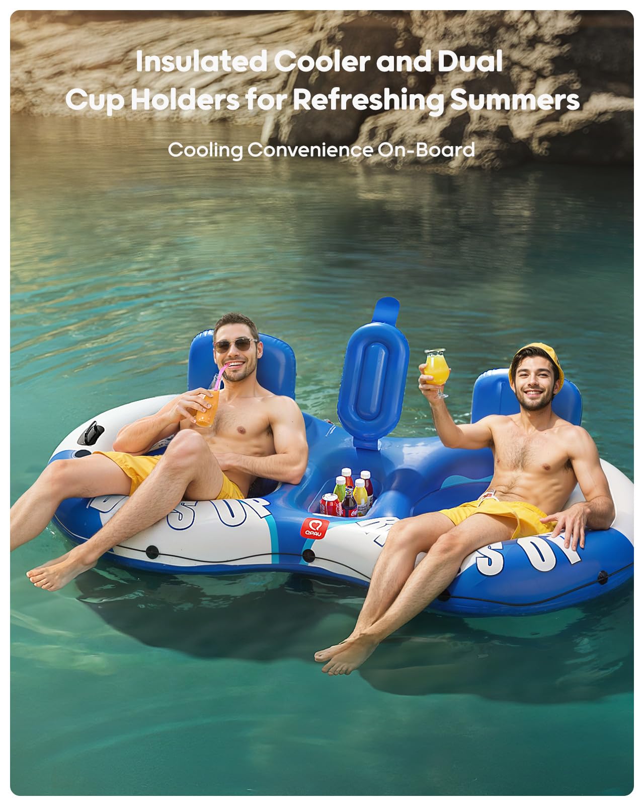 QPAU Tubo de flujo doble inflable, capacidad de 660 lb, resistente a perforaciones de 93 pulgadas, flotador de río resistente, balsa de río con respaldo ergonómico, radiador, soporte para copa