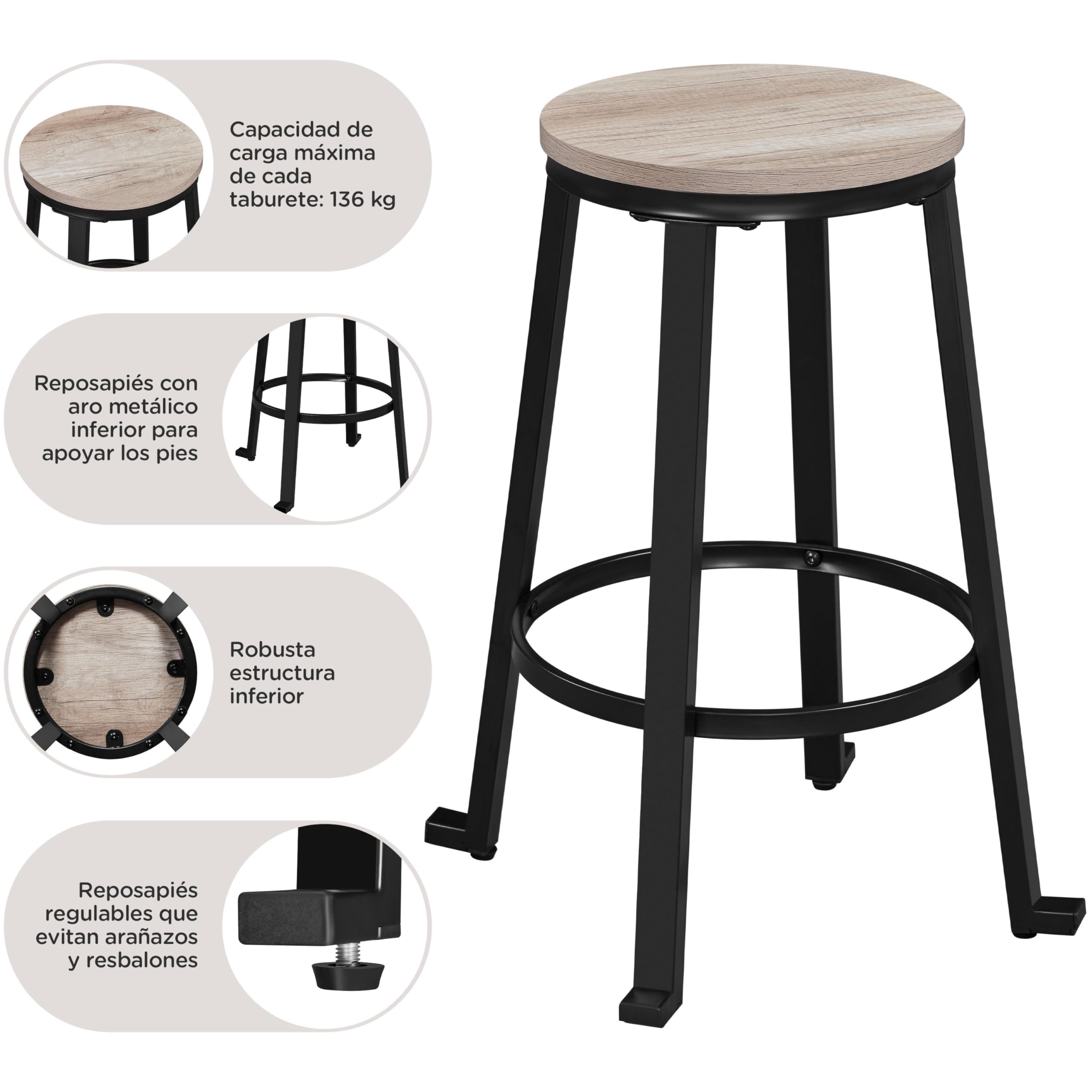 Yaheetech Juego de Sillas y Mesa Conjunto de Taburete y Mesa para Comedor Cocina Juego de Mueble 2 Sillas Taburete para Bar Pata Metal Taburete Mesa Alta Gris