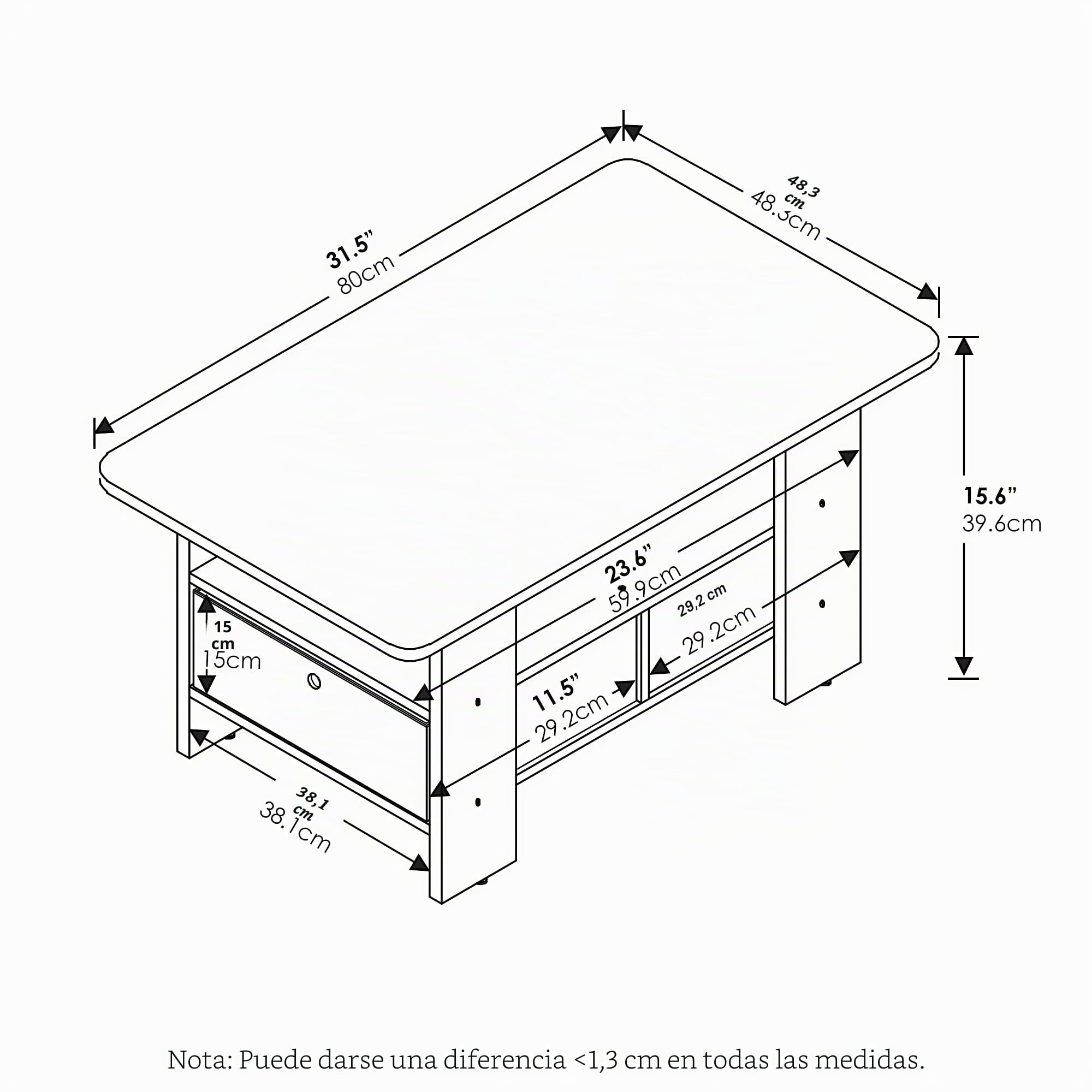 Furinno Mesa de Centro con cajón de Basura, Roble, French Oak Grey/Black
