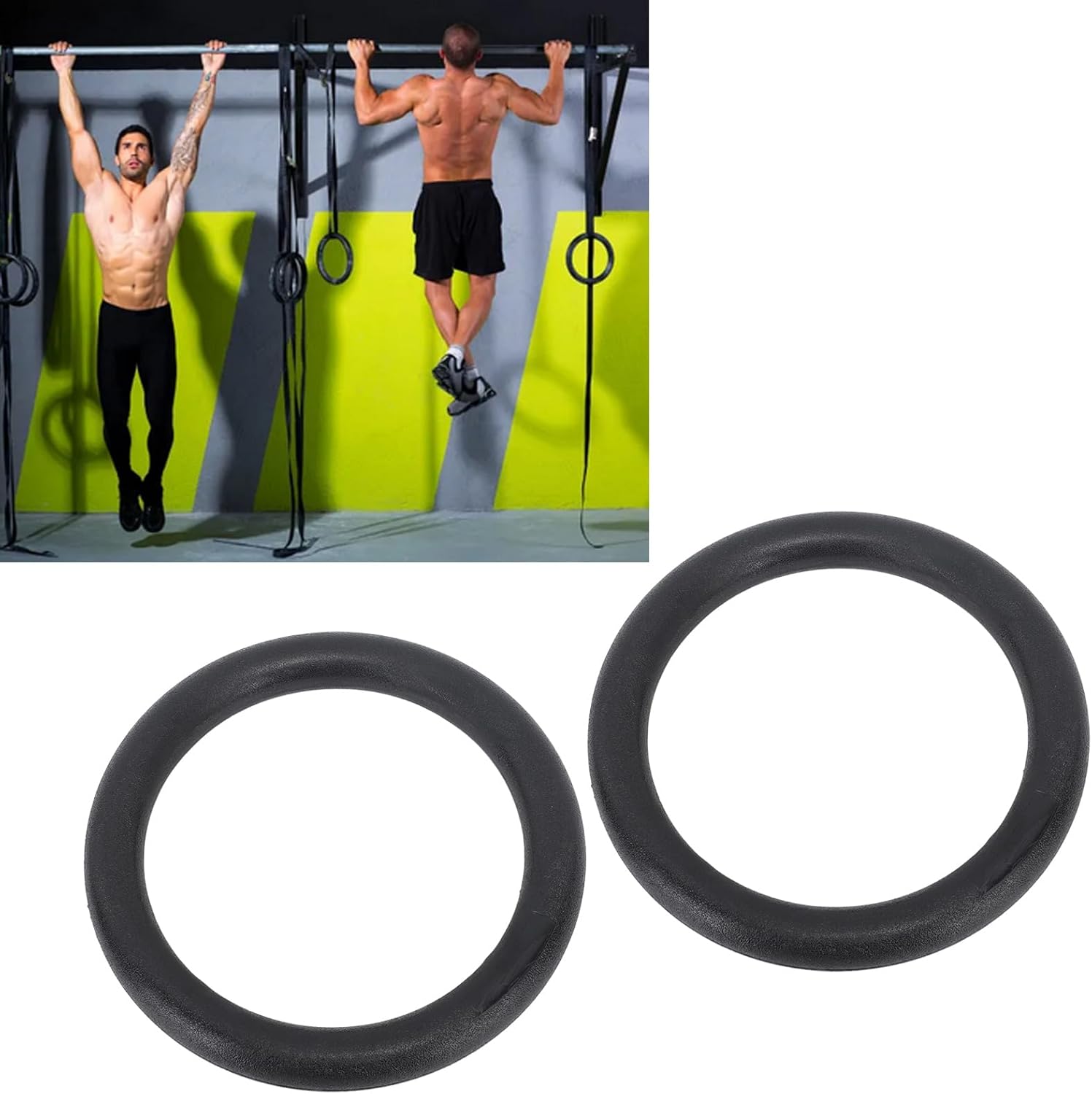 Black Fitness Rings, Abs Anti Slip Adjustable Fitness Rings, with Polyester Ribbon Pull Up Exercise Rings, for Gymnastics Training Sports Competitions