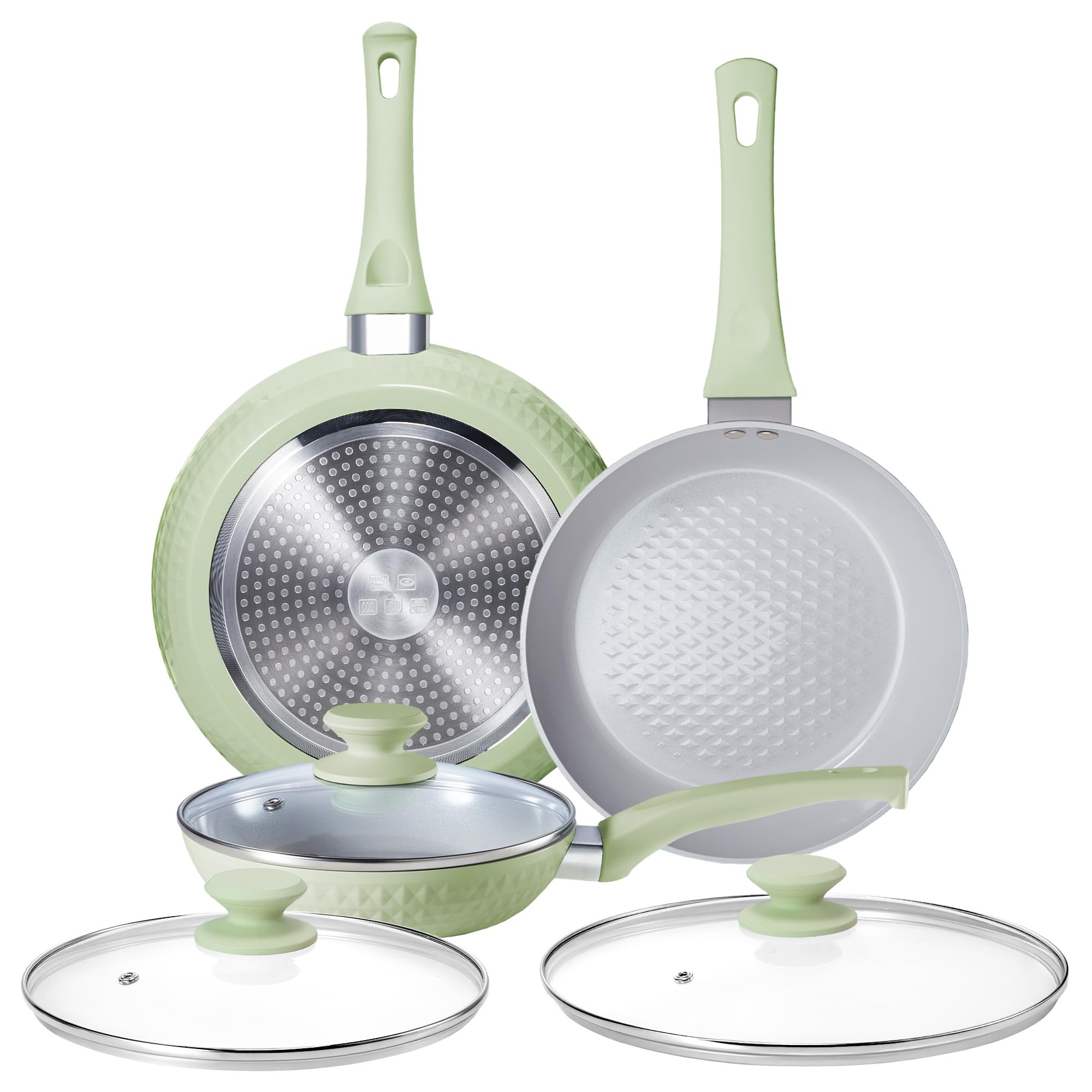 KOKHUB Non Stick Frying Pan, 20/24/28cm Ceramic Pan Set with Lid, PFAS & PTFE & PFOA Free Cooking Pan, Non Toxic, Skillet for Induction Hob