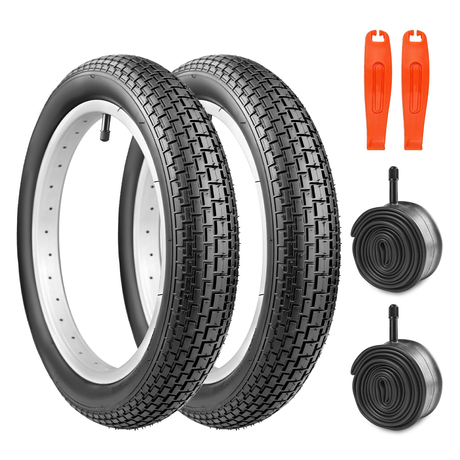 MEGHNA 2 Set Bicycle Tyres 12/14/16/18/20/24/26 x 2.35 Inch Bicycle Tyres & Inner Tube & Tyre Lever Premium Everyday & MTB Tyres for Balance Bike, BMX, Mountain Bike, Cruiser