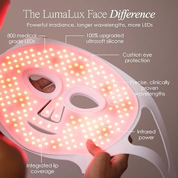 LumaLux Face Pro LED Light Therapy Mask by Project E Beauty | 800 LEDs | 7 + 2 Colors 460nm ~1072nm | Red + Infrared + Deep Infrared High Power LED Face Mask | Skin Rejuvenation | (Lumalux Face)