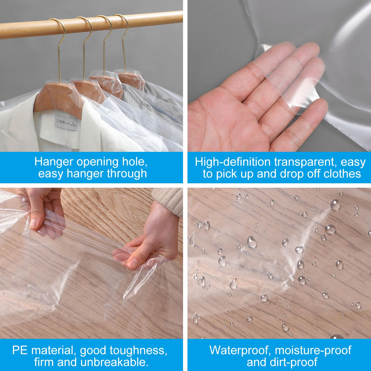 Gekamoyue Kleidersack 10 Stück 60x140 Cm - Transparente Schutzhüllen Für Anzüge & Kleider