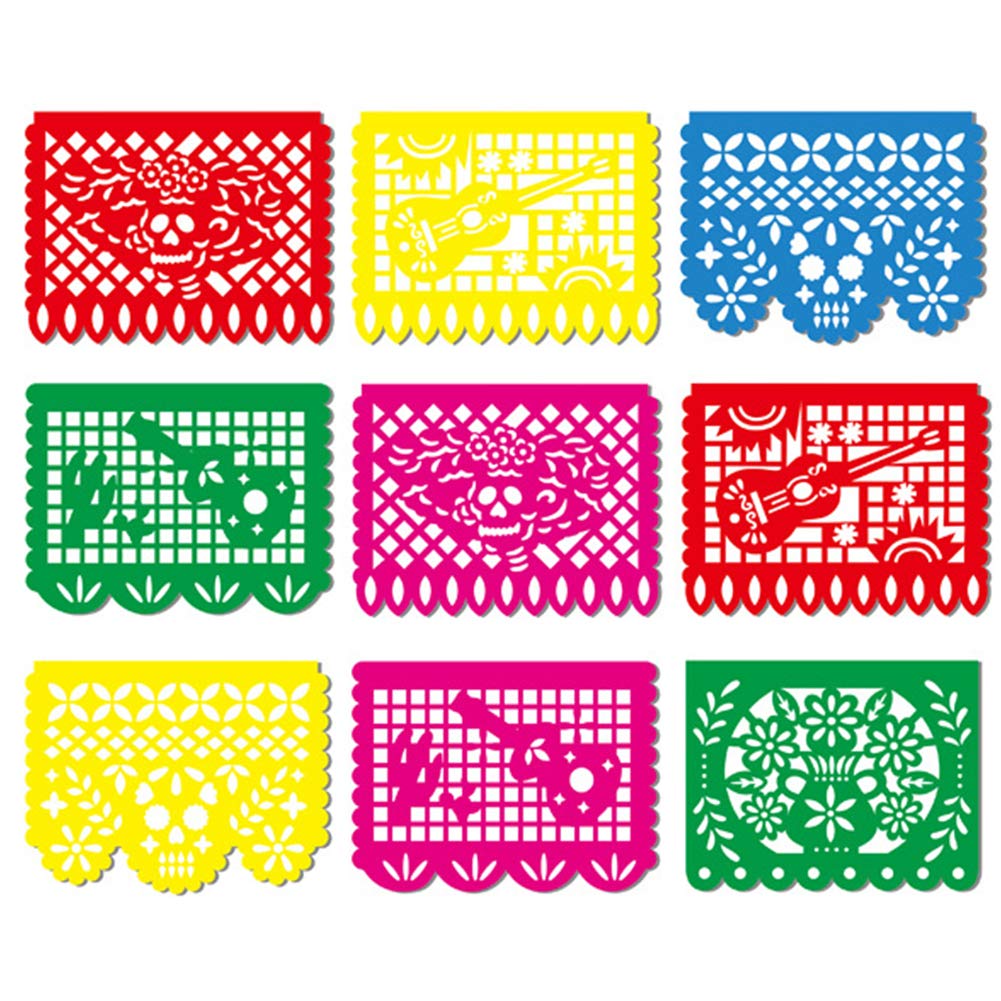 FUTUREPLUSX Mexican Party Banner, 18 Feet Plastic Day of The Dead Papel Picado Banner Cinco De Mayo Decorations Mexican Fiesta Garland for Party Supplies