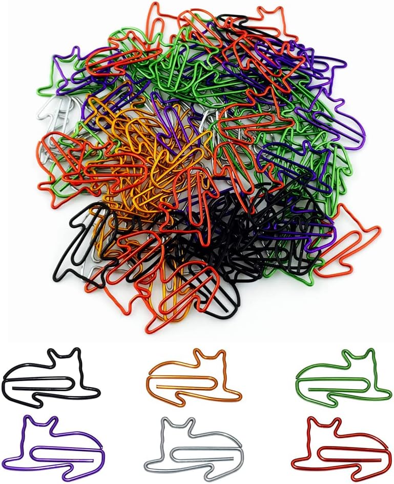 Wayilea Cat Paper Clips Bookmark, 60pcs Novelty Assorted