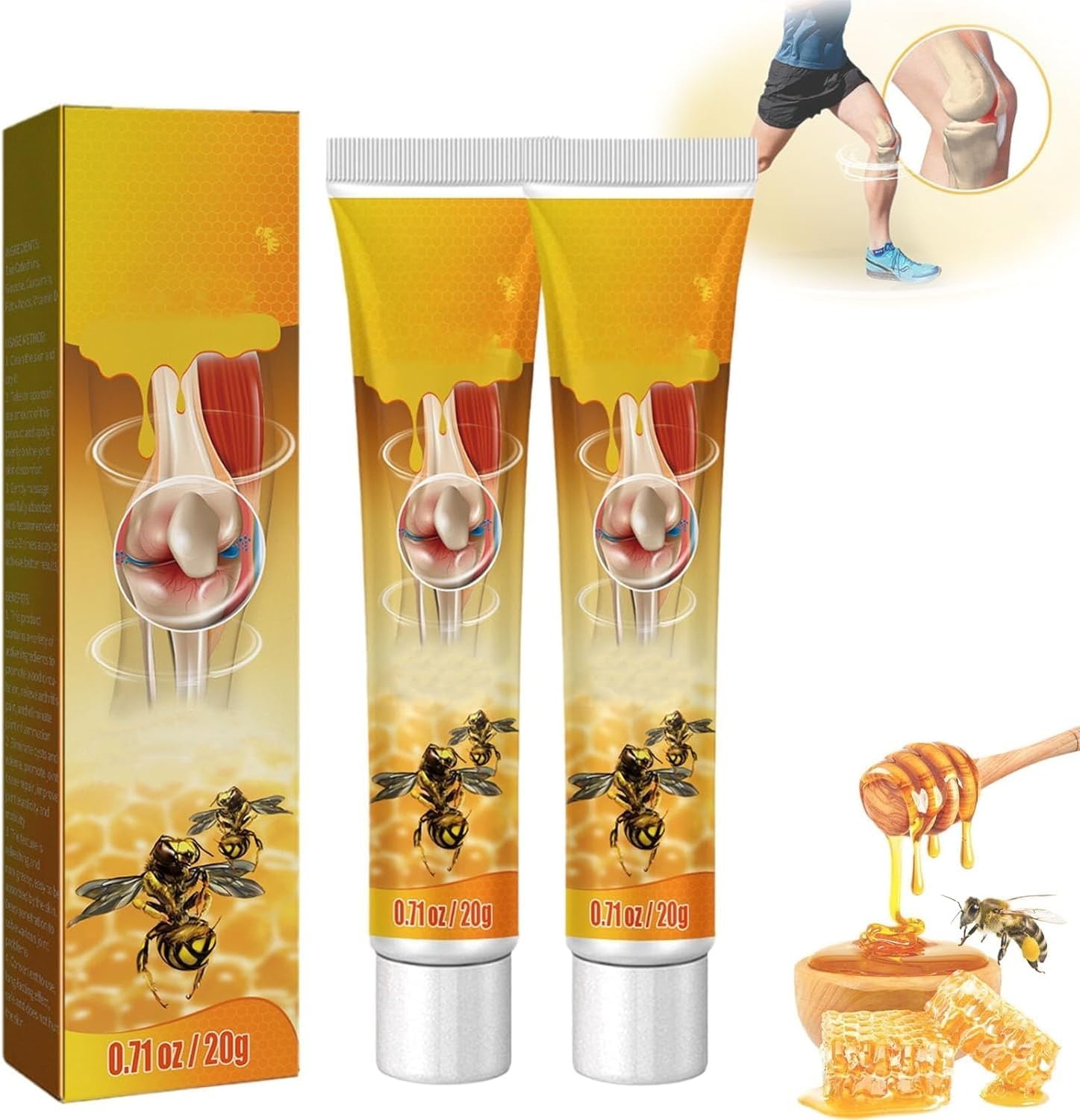 GNAUSA Beevenom New Zealand Bee Venom Professional Gel,Bee Venom Cream New Zealand,Propolis Professional Gel Joint Cream of Neck,Knee,Shoulder,Waist,Leg（2PCS）