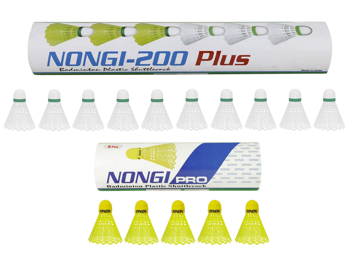 Nongi Pro Combo Pack of 15 Shuttlecocks (5 Yellow Plastic), 200 Plus(10 White Plastic) for Outdoor Indoor Sports (B08FCD115X) Amazon Price History, Amazon Price Tracker
