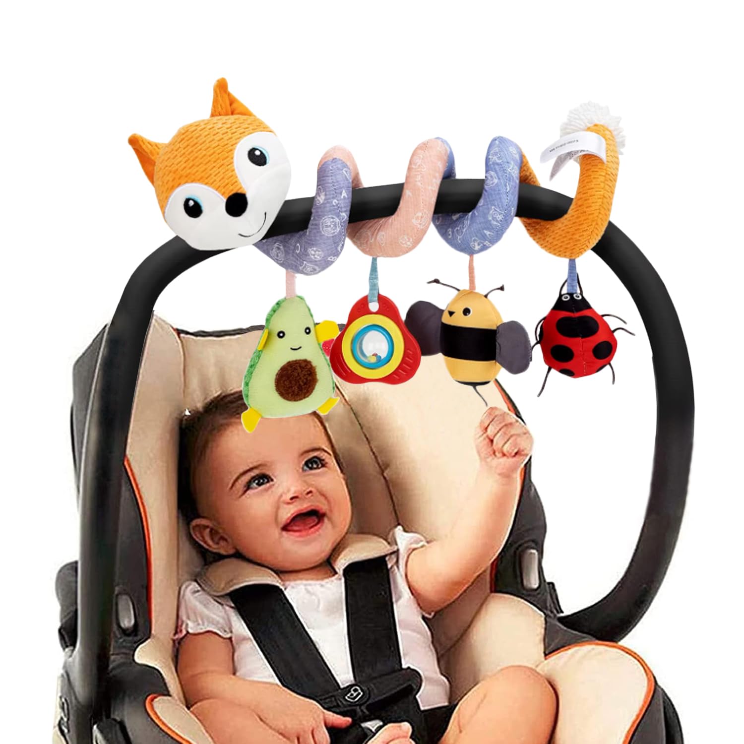 Baby Pram Toys Spiral Activity Hanging Toys Soft Cuddly Toy Pram Crib Spiral Plush Toy with Ringing Bell for Babies Toddlers Infant Boy Girl