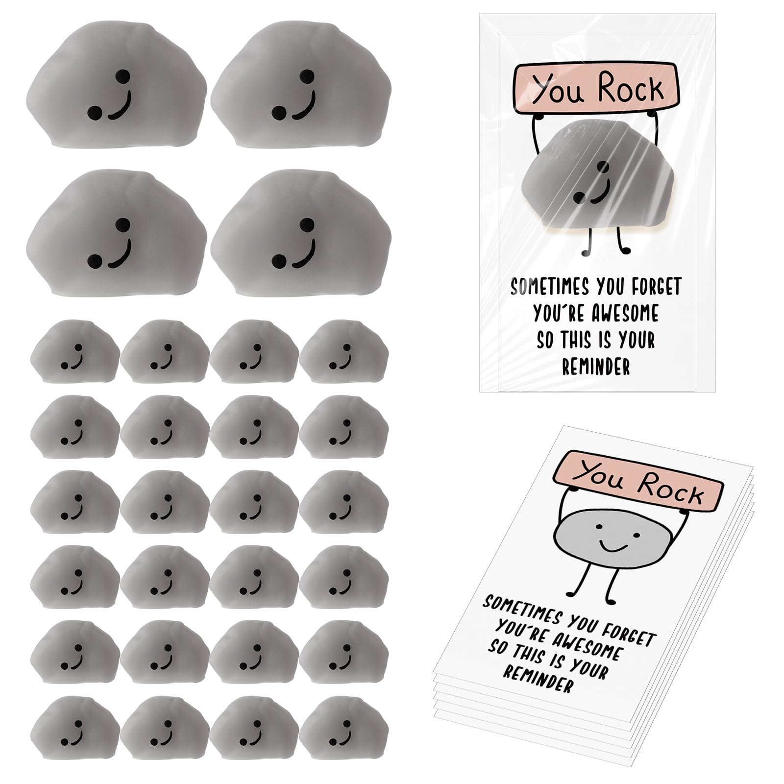 Wettarn 50 Sets Emotional Luminous Stone Stress Ball Bulk End of Year Gifts Cute Positive Stone Squeeze Inspirational Card Stress Relief Ball Graduation Gift for Teacher Student Coworker Employee