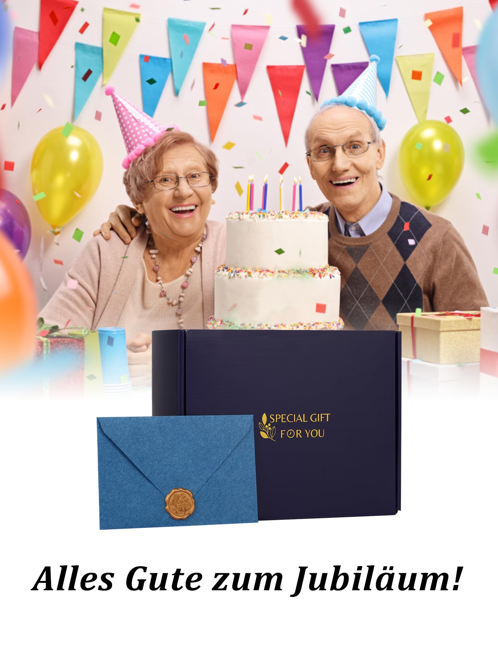 DEEWISH Goldene Hochzeit 50 Jahre Ehe Schreibtischuhr Quarzuhr, edles Geschenkset mit Geschenkbox und Grußkarte, Jubiläum Paar Eltern Großeltern, Deko Büro Wohnzimmer