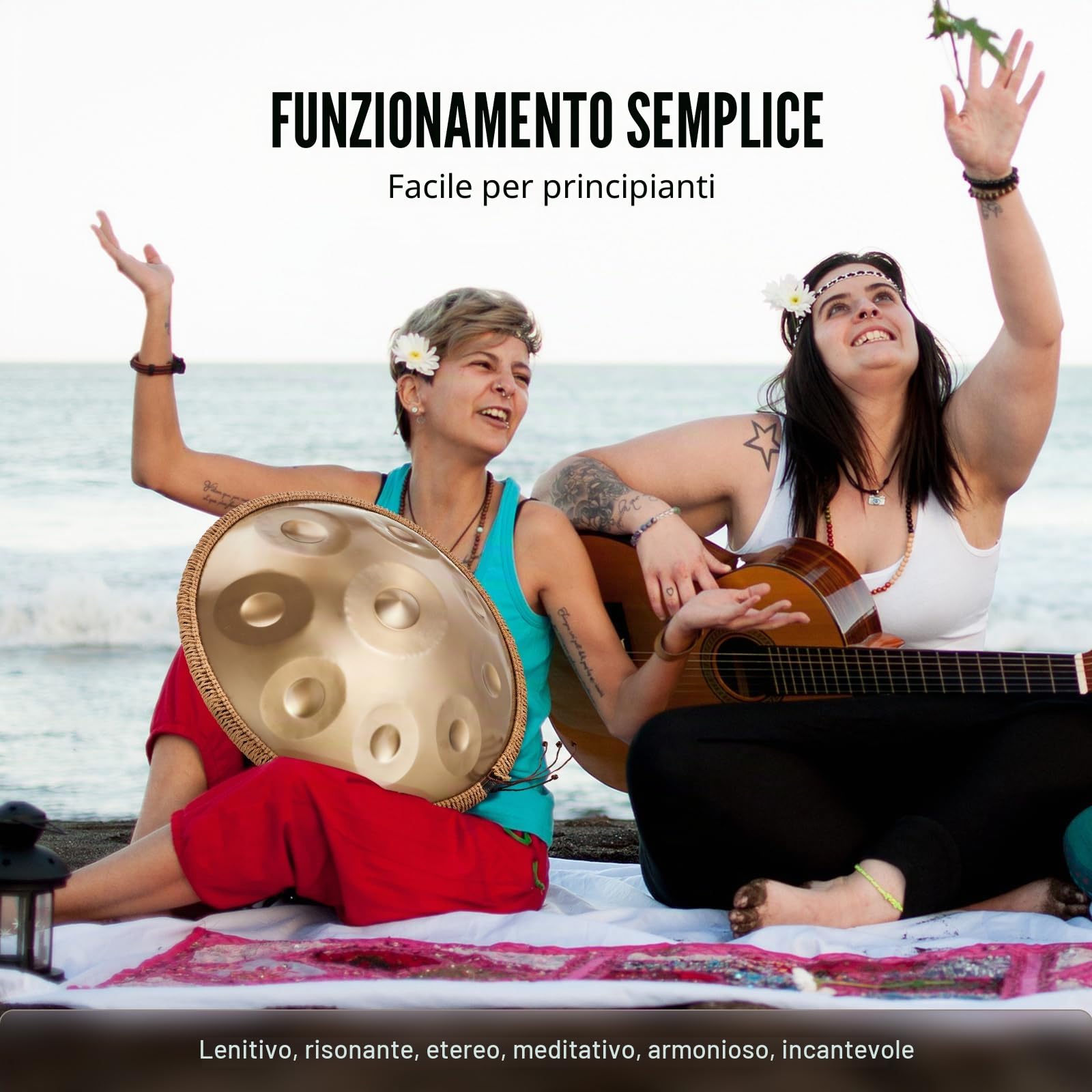 VEVOR Tamburo a Mano 550 mm, 9 Note in Re Minore, Strumento con Mazze, Supporto e Borsa per Trasporto, Tamburo Sonoro Curativo per Adulti Principianti
