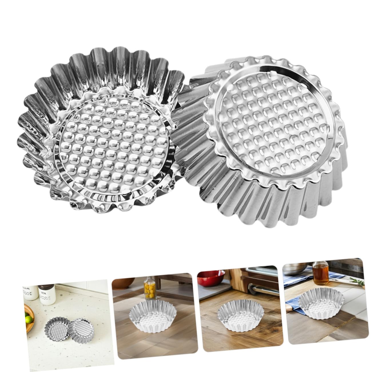 Moldes para Tartaletas de Huevo de Acero Inoxidable 30 Piezas Plata | Moldes para Tartas para Hornear, Borde Redondo y Forma de Flor, Limpieza Fácil y Mayor Estabilidad