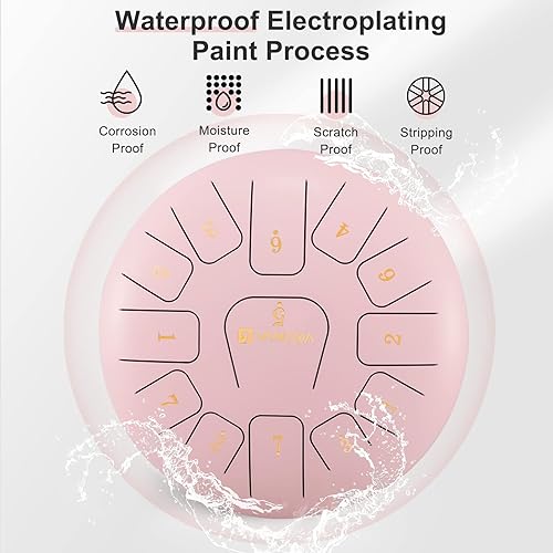 Miniatura 5 de Tambor de lengua, 6 pulgadas 8 notas de acero tambor de lengua C mayor tambor de acero con bolsa, púas de dedos, mazos y libro de música para