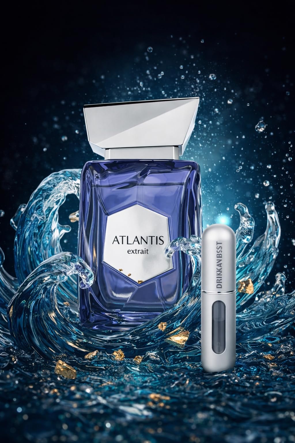 ATLANTIS EXTRAIT Perfume Unisex 100ml – Fragancia Fresca Tropical con Coco, Sandía y Ámbar Gris – Aroma Veraniego, Moderno y Duradero + Atomizador Drikanbest de Regalo