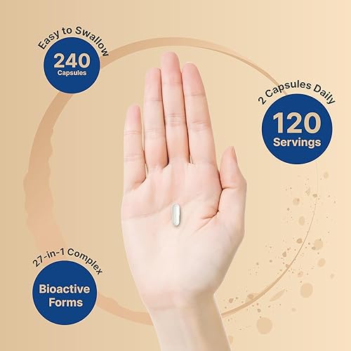 Miniatura 4 de Multivitamínico metilado, 240 cápsulas, altamente biodisponible, 27 nutrientes avanzados, vitaminas A, C, D3, K2 + complejo B con metilfolato,