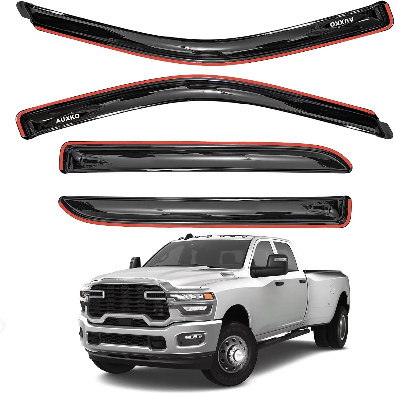 AUXKO in-Channel Rain Guards for Dodge Ram 2500 3500 Crew Cab 2019-2025, Window Vent Visors Accessories Rain Guard Window Visors, Easy Install Side Window Wind Deflectors & Visors for Truck Black