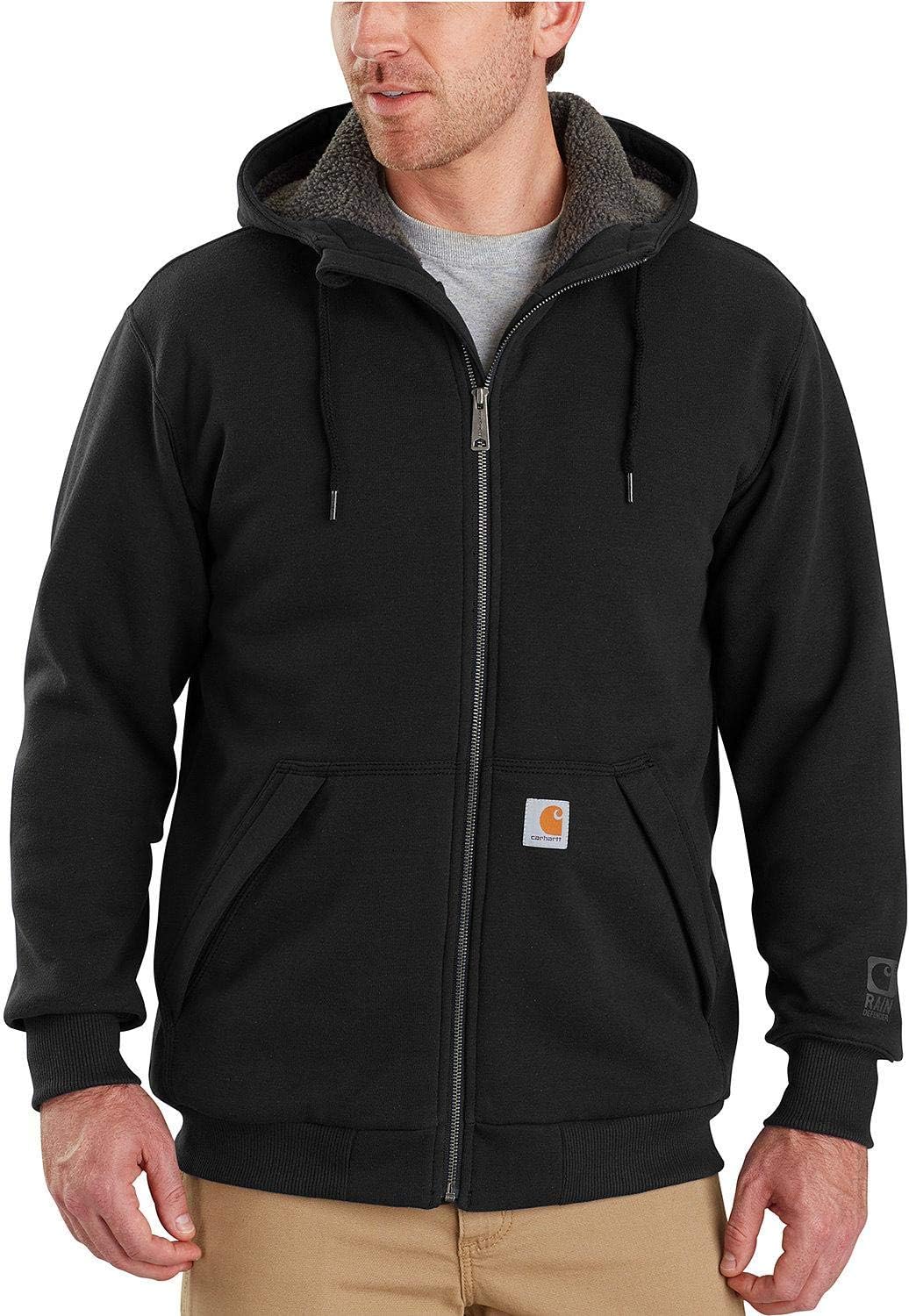 Carhartt Men’s Rain Defender Relaxed Fit Midweight Sherpa-Lined Full-Zip Sweatshirt, Black, Large