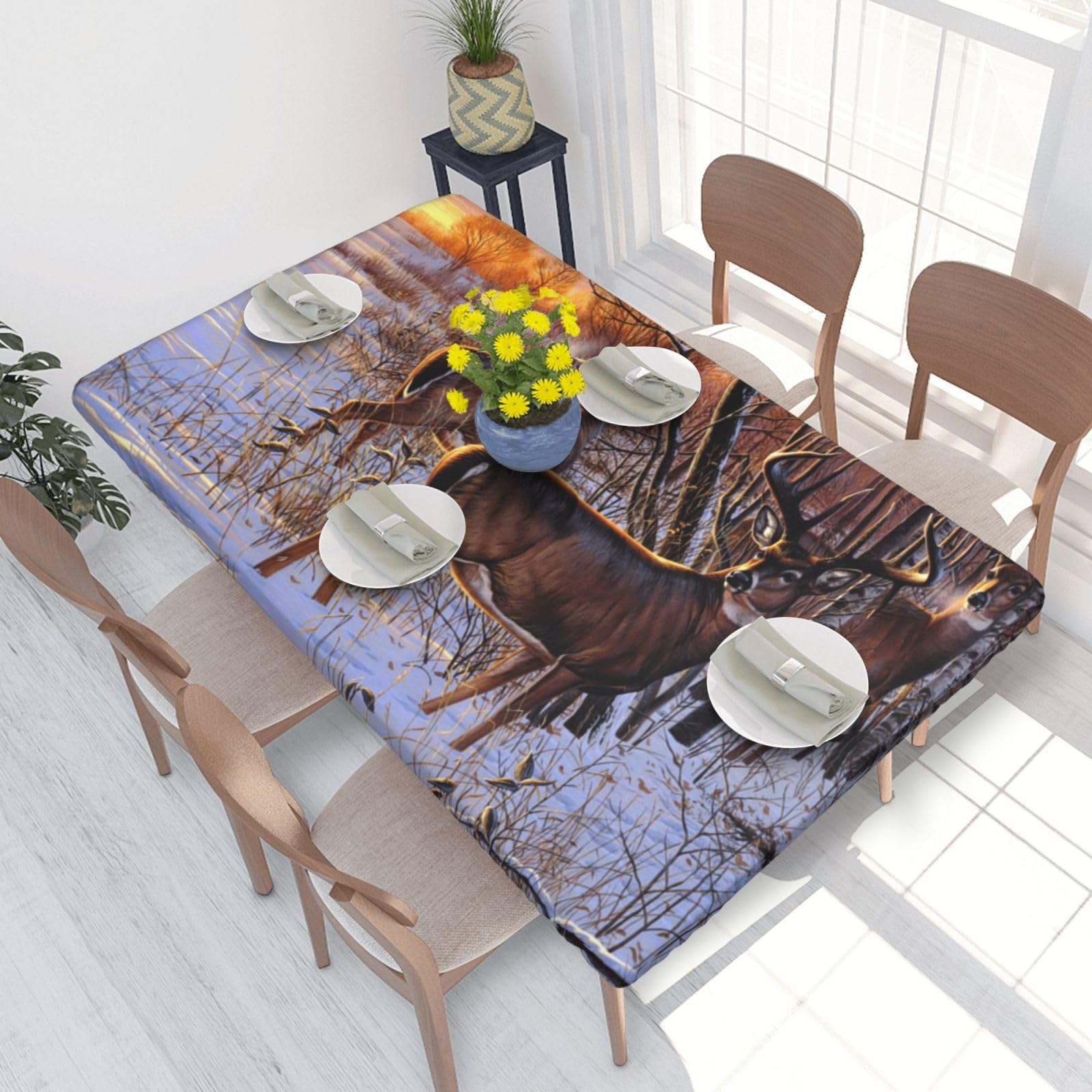 BNVSADC Deers Picture Printed 4FT Tablecloth 122x76 CM Polyester Kitchen Water Resistant Table Cloth Dining Table Decoration Table Covers