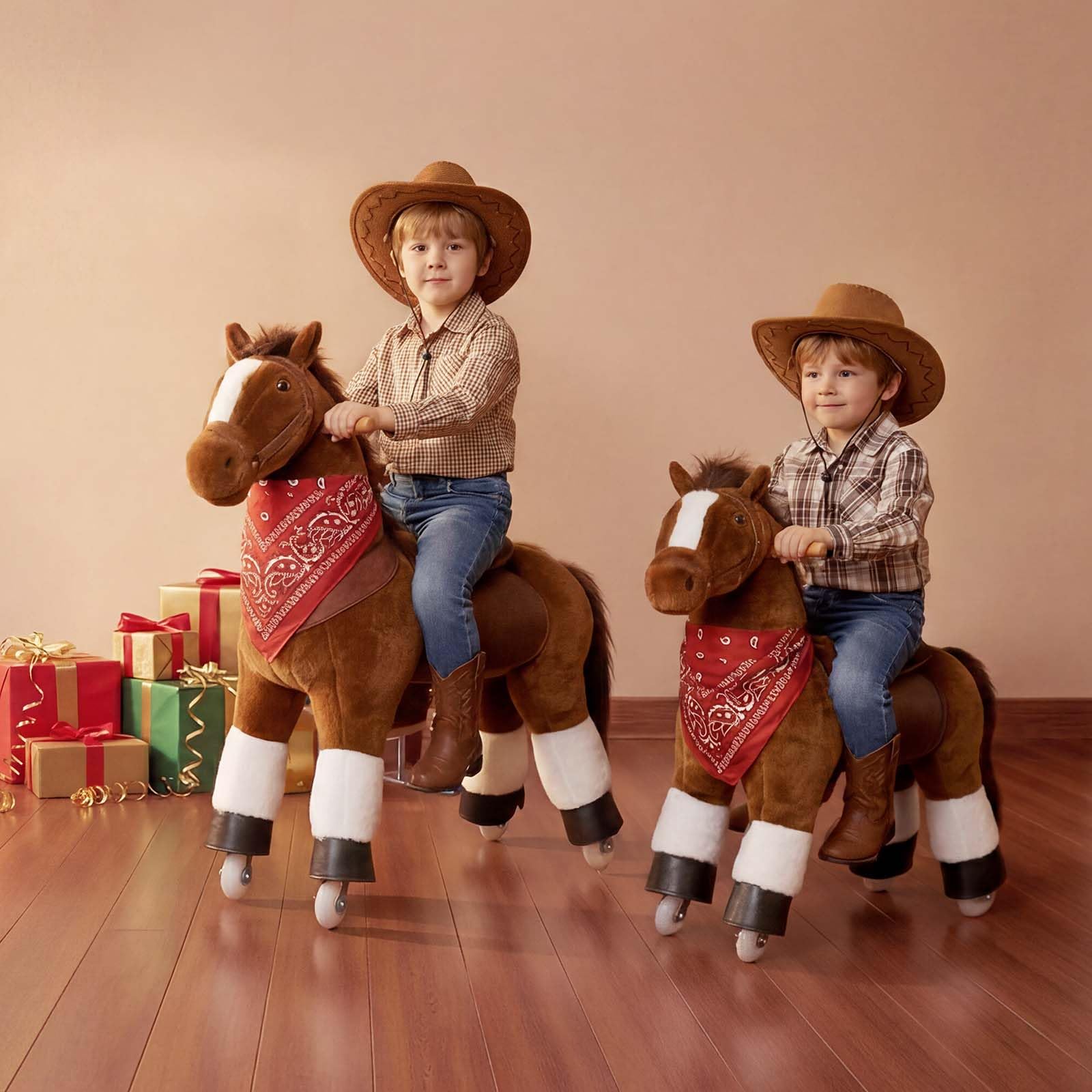 VEVOR Cavallo Cavalcabile per Bambini, Cavallo Cavalcabile con Ruote Scorrevoli, Senza Batterie, Anello Anti-Ribaltamento, Sedile Rialzato, Maniglie e Pedali, Carico Massima 80 kg, Per Bambini 6+ Anni