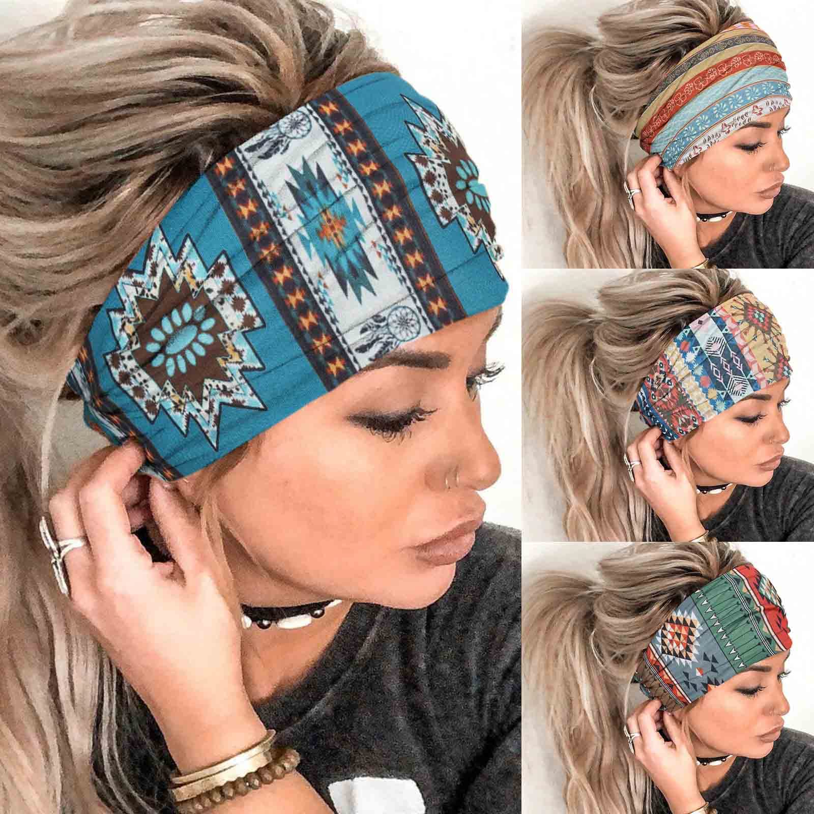 Olbye Boho Headbands Women Wide Head Bands Turban Elastic Nonslip Hairbands Workout Yoga Hair Scarfs Running Sweatband African Bohemian Head Wraps
