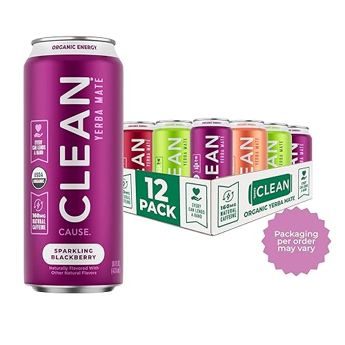 Miniatura 4 de Paquete variado de gaseosas de yerba mate orgánicas bajas en calorías y azúcar 160 mg de cafeína latas de 16 onzas paquete de 12 unidades  CLEAN