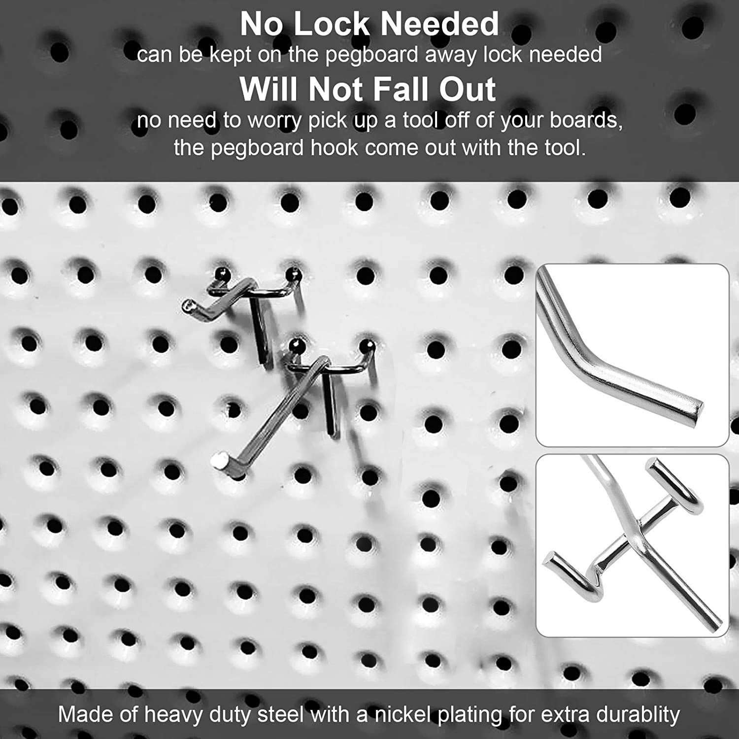 50 Pezzi Ganci per Pannello Forato, 25mm Ganci per Pegboard in Metallo per Scaffali di Supermercati,Negozi di Ferramenta,Spazi attrezzi,lunghezza 10cm/5 cm