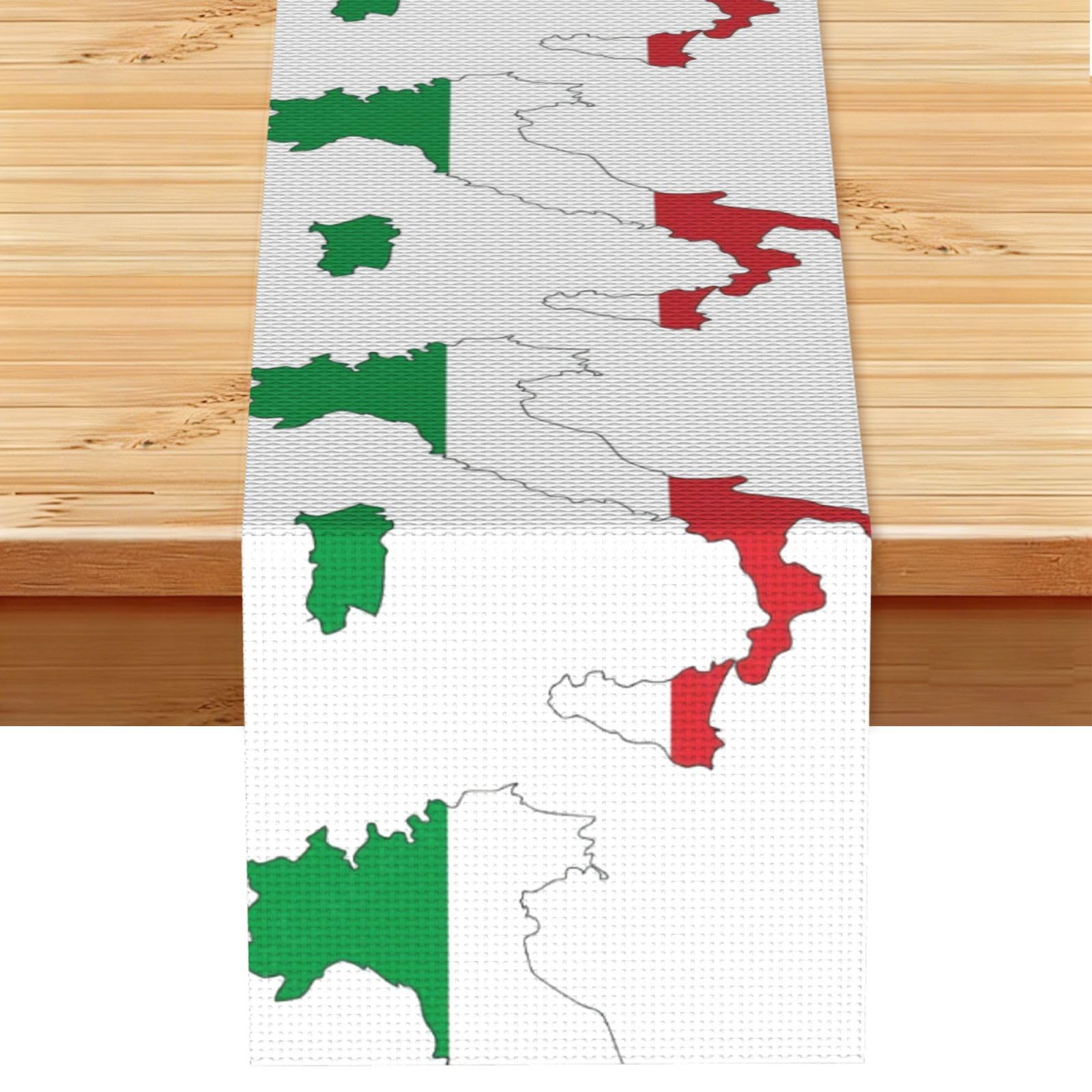 Italian Flag Map Printed Table Runner 13 x 72, Wrinkle Resistant Decor for Dining Table Coffee Table Fireplace
