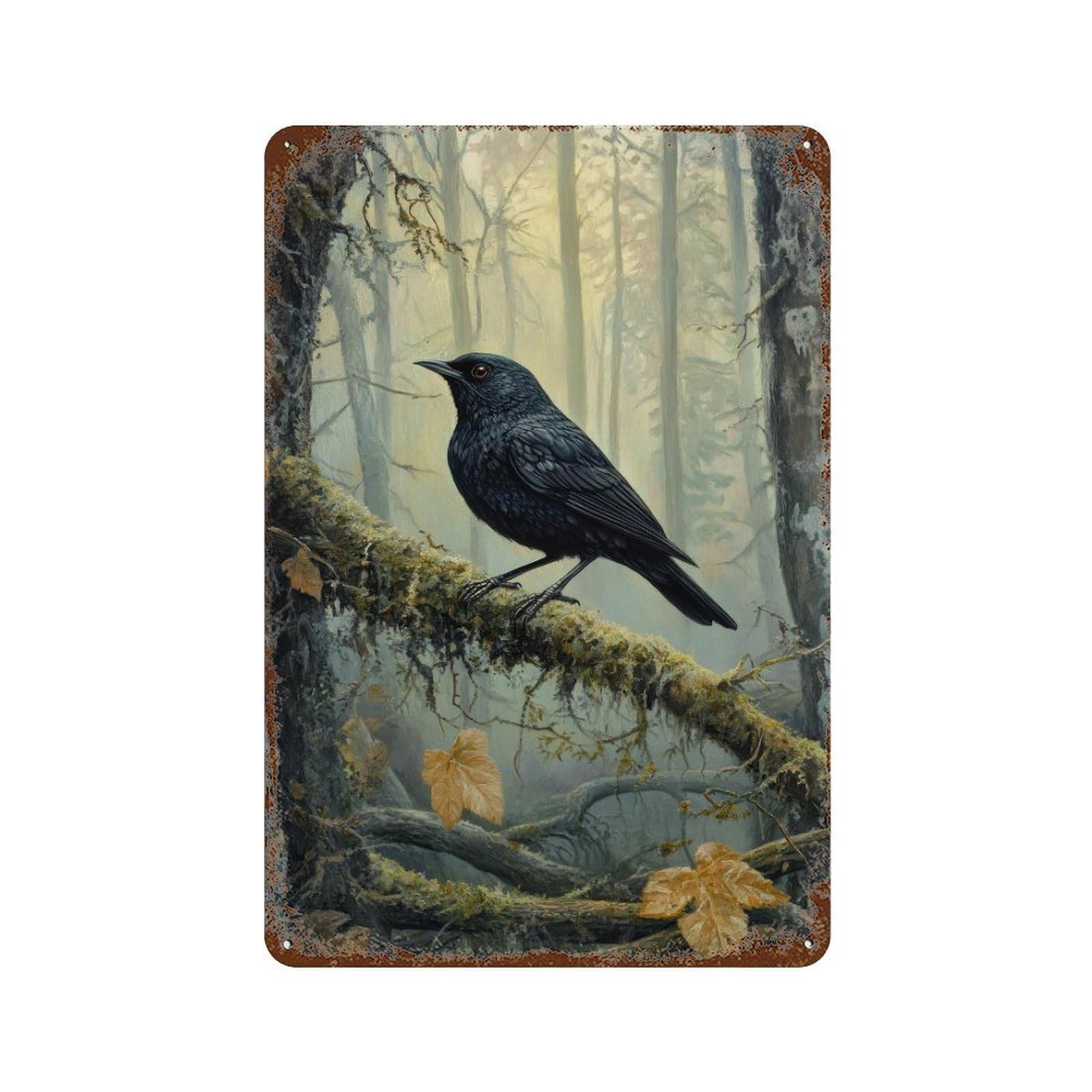 xiaoxiaoshen Blackbird on Branch Cottagecore Dark Academia Mystical Woodland Vintage Nature Wall Decor Art Metal Tin Poster Modern Home Decor Art Home Bar Shop Decorations Vintage Sign 30x20cm