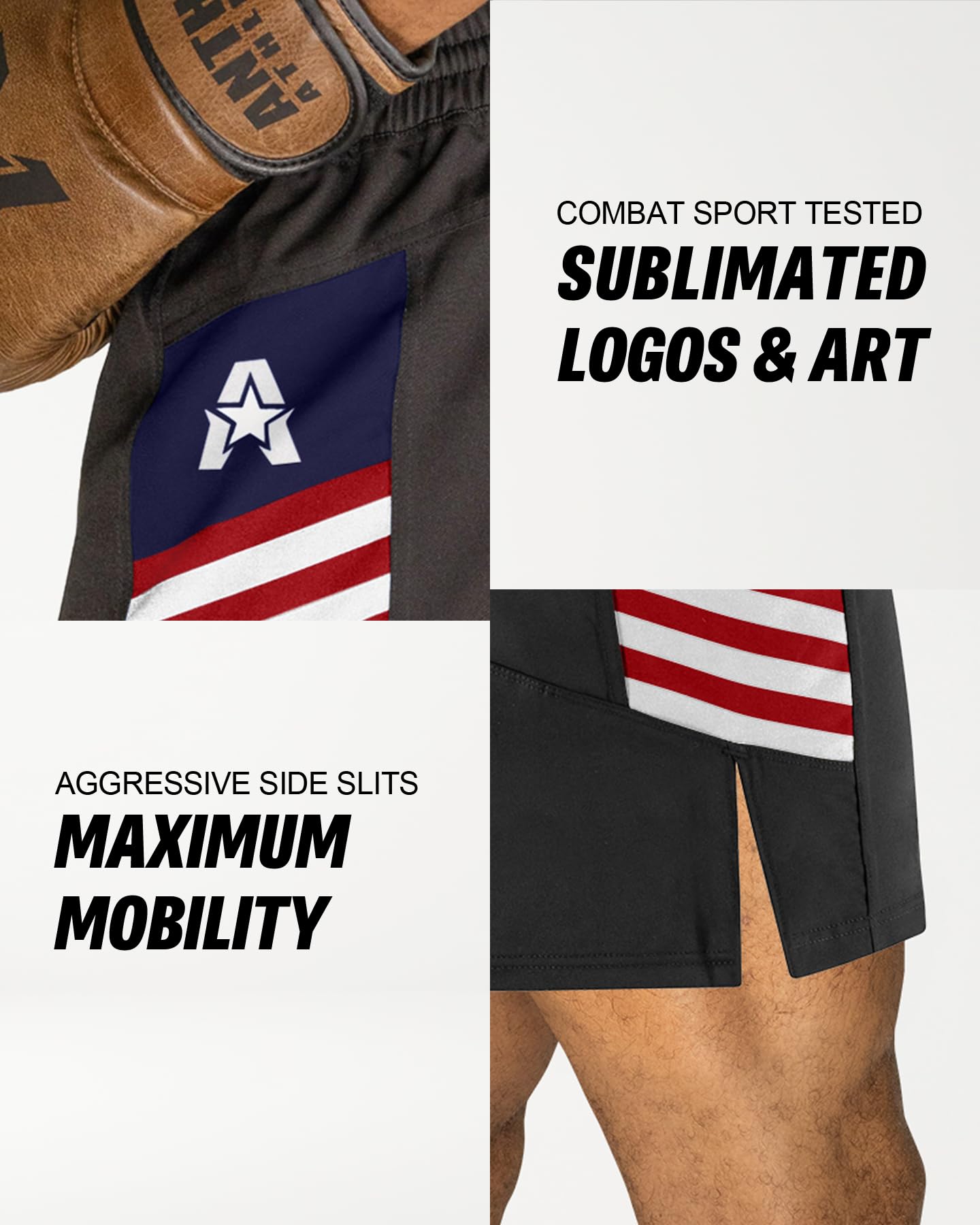 Anthem Athletics Reignite spodenki MMA z certyfikatem IBJJF do BJJF, spodenki do BJJ, NoGi Grappling i Wrestlingu, Czarna i amerykańska flaga, XXL