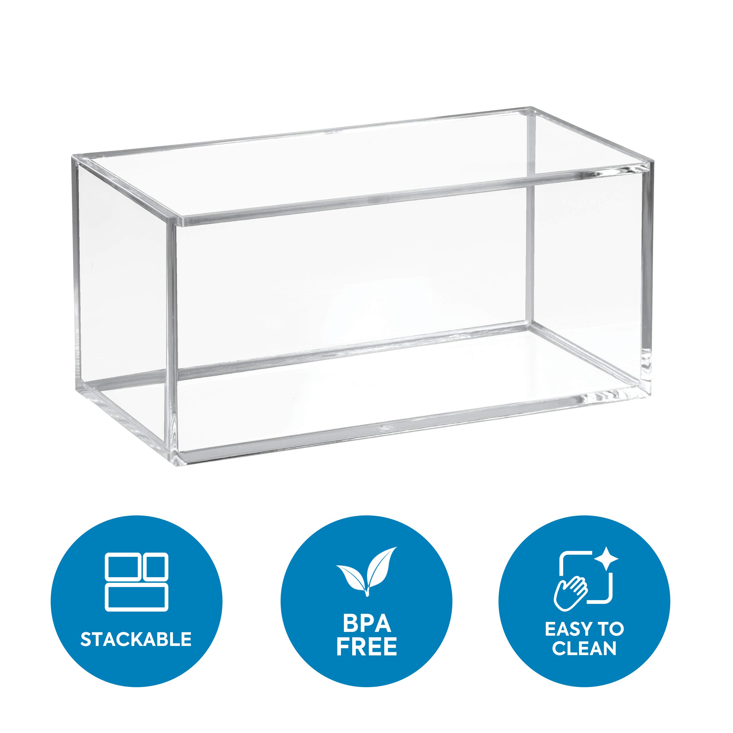 iDesign Pudełko 39650 z pokrywką, średnia wielkość łazienki z tworzywa sztucznego wolnego od BPA, organizer do makijażu cieni do powiek, szminek, wacików i innych, przezroczyste, 20,3 x 10,2 x 10,2 cm