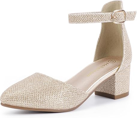 Hehainom Girls Dress Shoes Chunky High Heels Ankle Strap Pumps