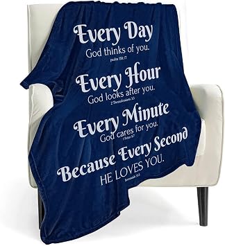 QETXVI Bible Verse Blanket with Inspirational Thoughts and Prayers- Religious Throw Blanket Soft Lightweight Cozy Plush Warm Blankets for Women Men Gift Blue, 50"X 60"