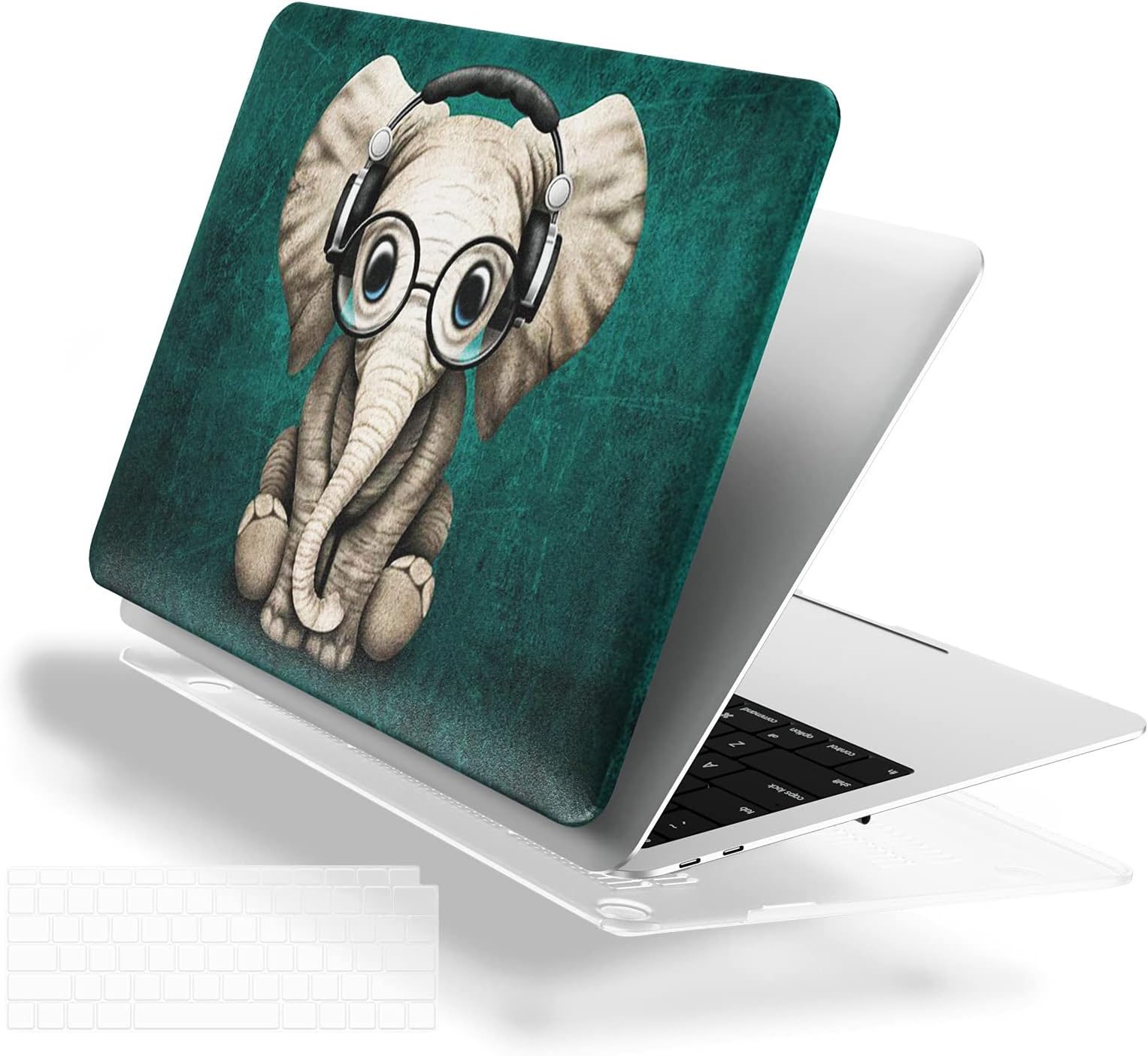 MacBook Air 13 inch Case 2020 2019 2018 Release A2337 M1 A2179 A1932, Plastic Hard Shell Case with Keyboard Cover, MacBook Air Accessories Laptop Cover MacBook Air 2020 Case,Green Cute Elephant