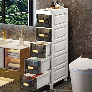 5-Tiers Bathroom Storage Cabinet with Clear Drawers