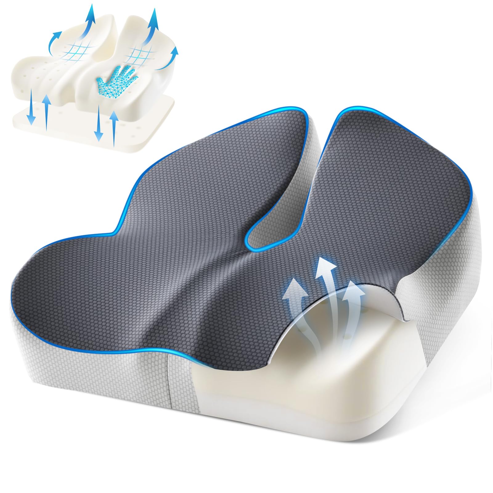 Photo 1 of Seat Cushion for Office Chair with Adjustable Loft, Thick Memory Foam Chair Cushion for Back & Sciatica Tailbone Coccyx Pain Relief on Home Chair, Ergonomic Wheelchair Desk Pillow Hip Shaping Support