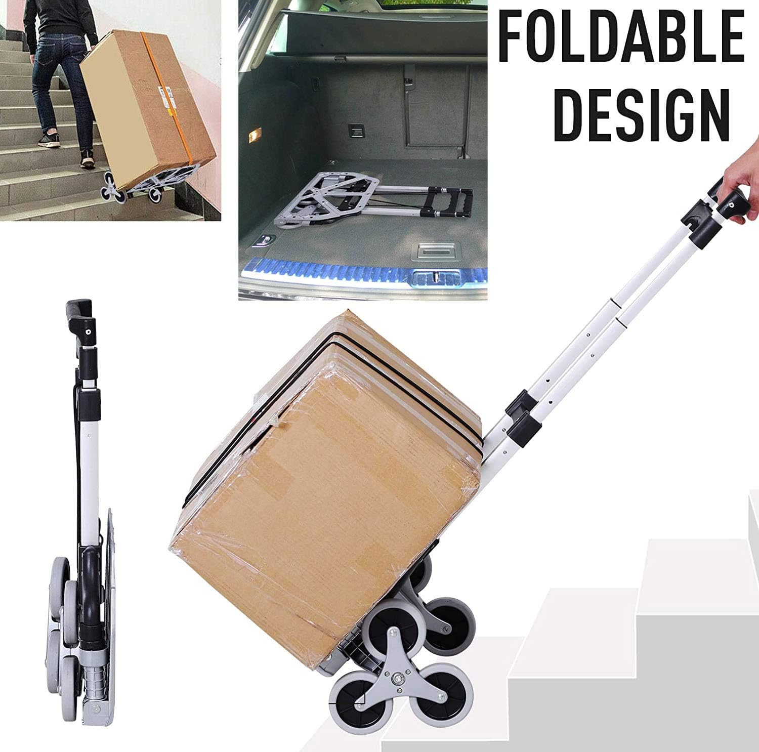 Crеаtіvе Prоduсt Stair Climbing Cart, Aluminum Folding Stair Hand Truck, Dolly with TPR Wheel and 4.4 ft Elastic Ropes Ideal for Home Auto Office and Travel Use