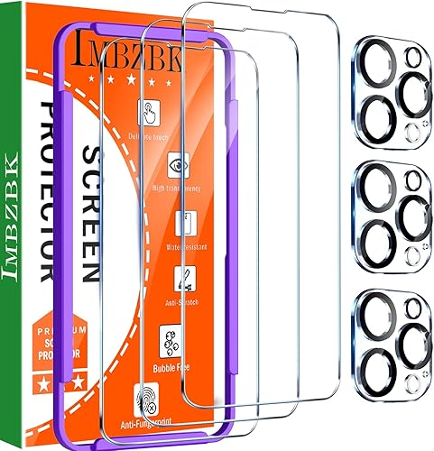 IMBZBK Paquete de 3 protectores de pantalla para iPhone 14 Pro de vidrio templado con 3 protectores de lente de cámara, accesorios 9H antiarañazos disponible en Yaxa Peru