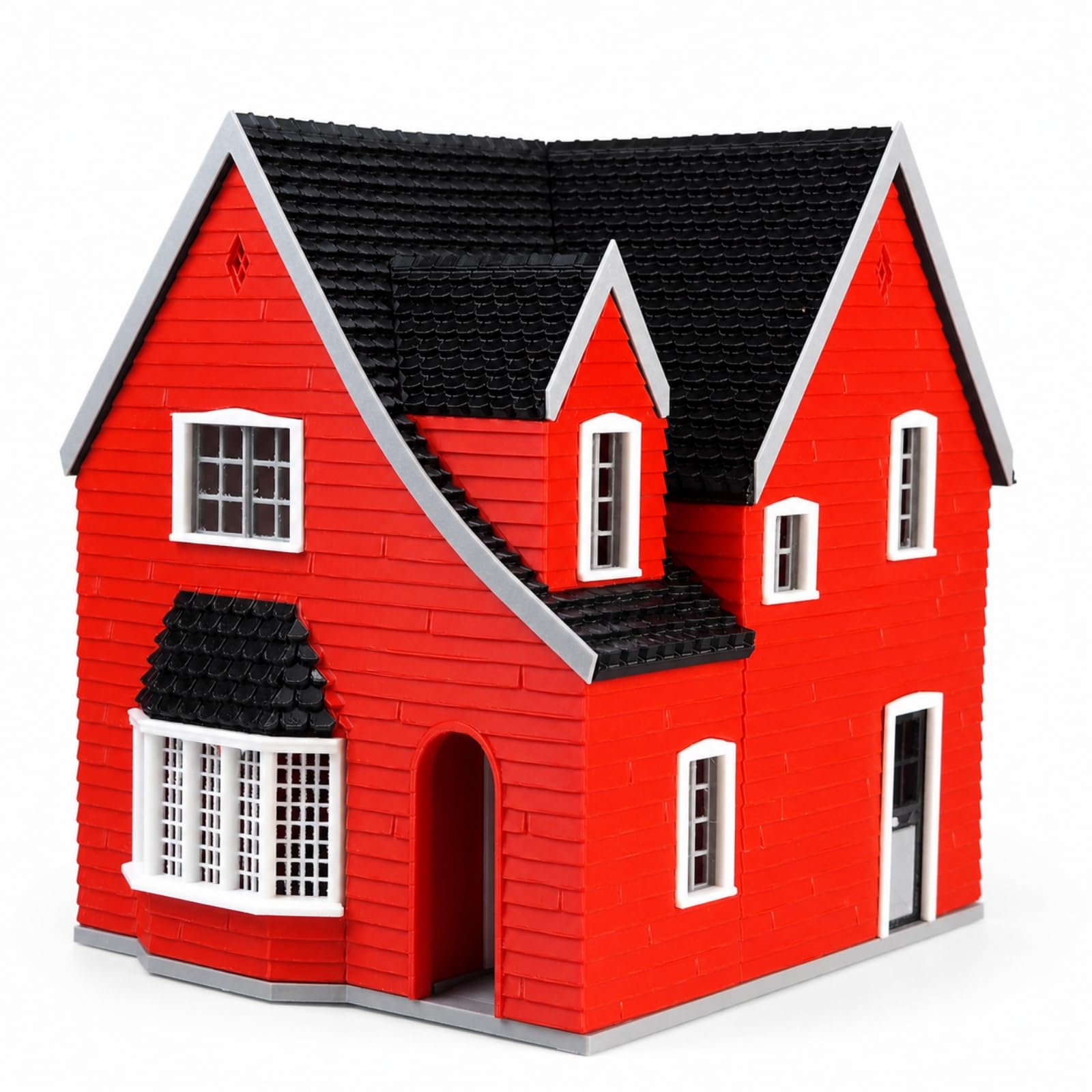 Casa in Miniatura Modello Casa Edificio Plastica Plastico Collezione con Pareti con Pannellature Tetto con Scandole Portale Ad Arco Adatta per Diorami Villaggi in Modellismo Scaffali