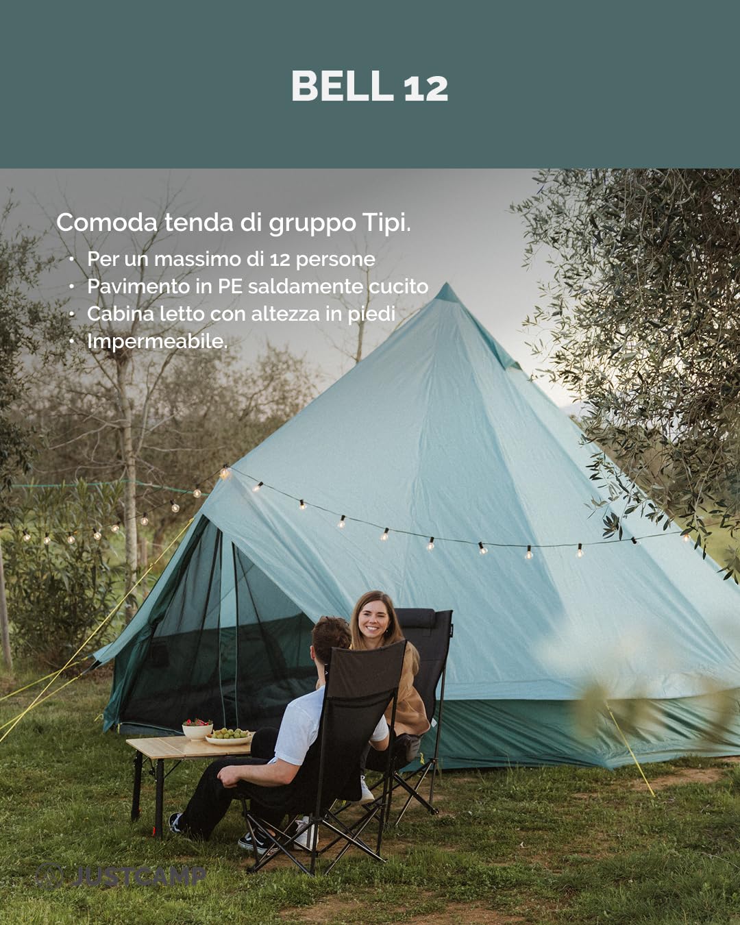 Justcamp Bell Tipi tenda per famiglia, campeggio, misure: 6, 8, 10, 12 persone